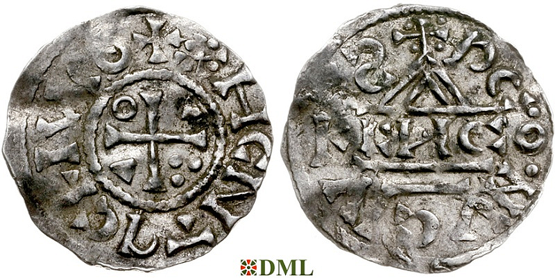 Денарий, Германия, Бавария, Heinrich II (1002-1024), м.д. Regensburg, монетарий ENCO, Hahn 1976, 27d9