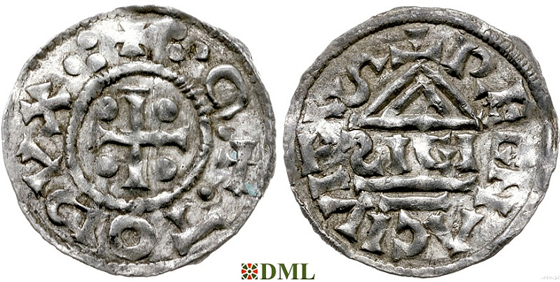 Денарий, Германия, Бавария, Otto I (973-982), м.д. Regensburg, монетарий SIGI, Hahn 1976, 17h1.1