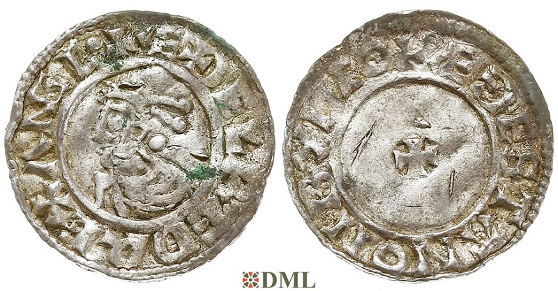 Денарий, Англия, Æthelred II (978-1016), м.д. Lydford, монетарий Æthestan, North 777