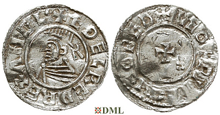 Денарий, Англия, Æthelred II (978-1016), м.д. Bedford, монетарий Leofwine, North 777