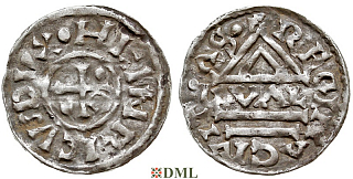 Денарий, Германия, Бавария, Hg. Heinrich II (985-995), м.д. Regensburg, монетарий CVAL, Hahn 1976, 22d1