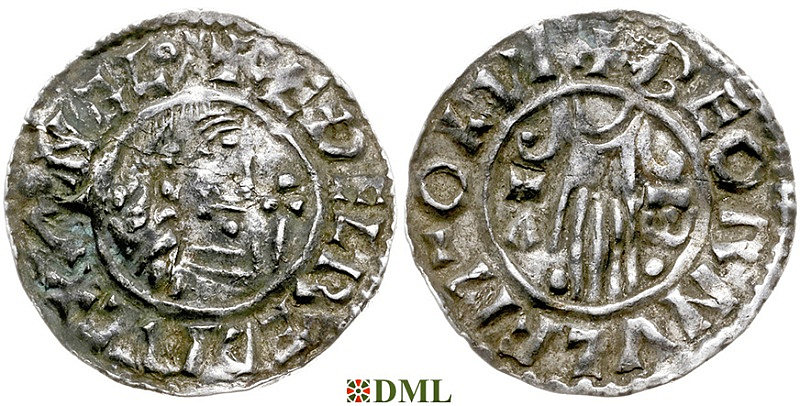 Денарий, Англия, Æthelred II (978-1016), м.д. London, монетарий Beornwulf, North 768