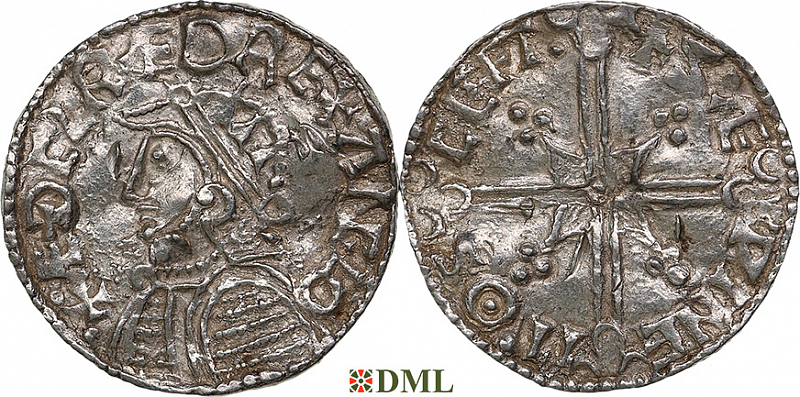 Денарий, Англия, Æthelred II (978-1016), м.д. Shaftesbury, монетарий Sæwine, North 775