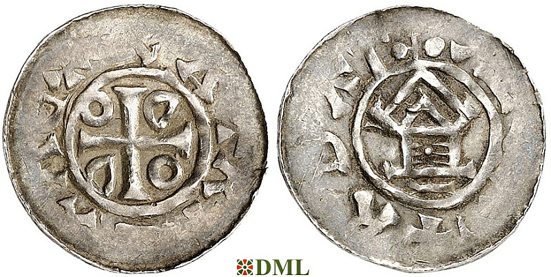 Денарий, Германия, Саксония, Otto III (983-1002), м.д. Goslar, type OAP