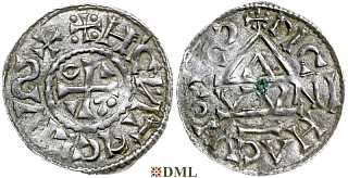 Денарий, Германия, Бавария, Heinrich II (1002-1024), м.д. Regensburg, монетарий OWNI, Hahn 1976, 27j2.1