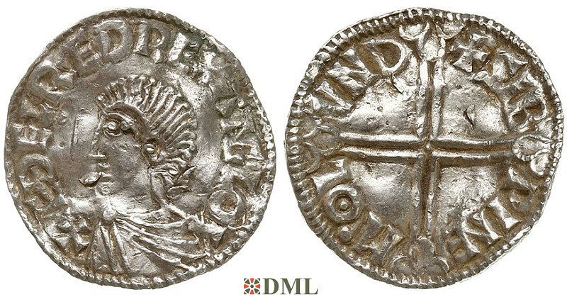 Денарий, Англия, Æthelred II (978-1016), м.д. London, монетарий Sibwine, North 774