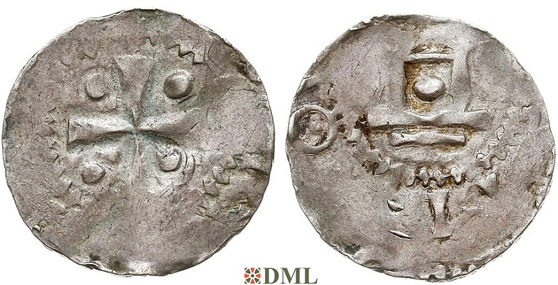 Денарий, Германия, Франкония, Heinrich II (1002-1024), м.д. Worms, Dbg. 845