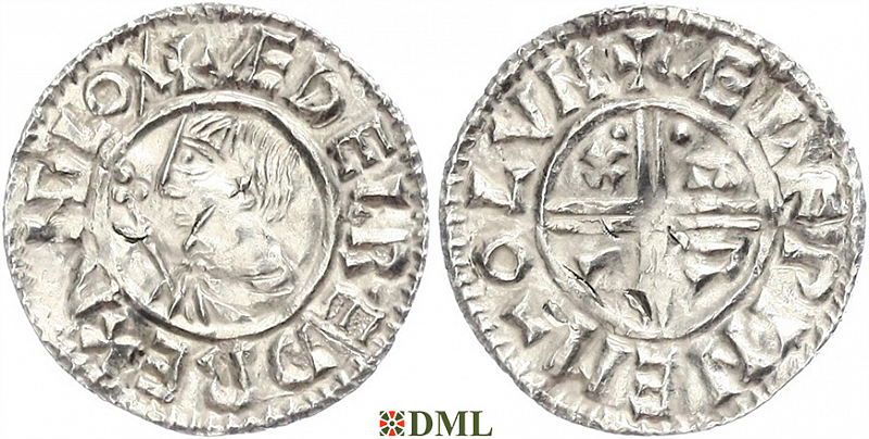 Денарий, Англия, Æthelred II (978-1016), м.д. London, монетарий Ælfwine, North 770