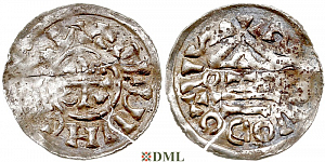 Денарий, Германия, Бавария, Henrich II (1002-1024), м.д. Salzburg, монетарий OZO, Hahn 1976, 89a5