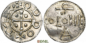Денарий, Германия, Нижняя Лотарингия, Otto III (983-1002), м.д. Koln, Dbg 335