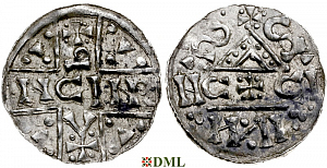 Денарий, Германия, Бавария, Heinrich V (1018-1023), м.д. Salzburg, монетарий C✠C , Hahn 1976, 99c5.A