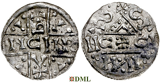 Денарий, Германия, Бавария, Heinrich V (1018-1023), м.д. Salzburg, монетарий C✠C , Hahn 1976, 99c5.A