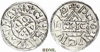 Денарий, Германия, Бавария, Heinrich II (1002-1024), м.д. Regensburg, монетарий EИCO, Hahn 1976, 27d9