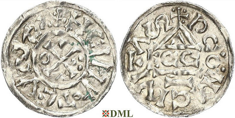 Денарий, Германия, Бавария, Heinrich II (1002-1024), м.д. Regensburg, монетарий ECCO, Hahn 1976, 27c2
