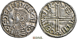 Денарий, Англия, Æthelred II (978-1016), м.д. Lincoln, монетарий Edelnoth, North 774
