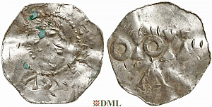 Денарий, Германия, Нижняя Лотарингия, Heinrich II (1002-1024), м.д. Tiel, Ilisch 2000, 8.10