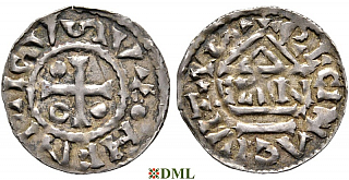 Денарий, Германия, Бавария, Heinrich II (985–995), м.д. Regensburg, монетарий ELLN, Hahn 1976, 22c2