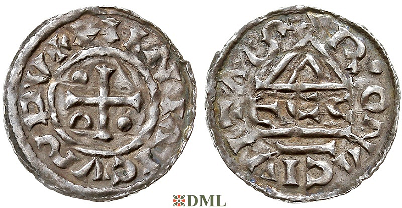 Денарий, Германия, Бавария, Heinrich II (985-995), м.д. Regensburg, монетарий ECCO, Hahn 1976, 22b2