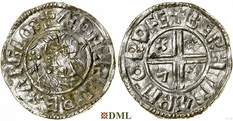 Денарий, Англия, Æthelred II (978-1016), м.д. Rochetser, монетарий Brihtmær, North 770