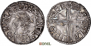 Денарий, Англия, Æthelred II (978-1016), м.д. Thetford, монетарий Oswulf, North 774