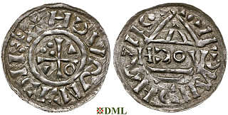 Денарий, Германия, Бавария, Heinrich II (1002-1024), м.д. Regensburg, монетарий HƆOV, Hahn 1976, 27i1.5