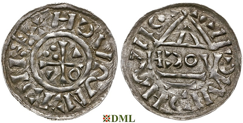Денарий, Германия, Бавария, Heinrich II (1002-1024), м.д. Regensburg, монетарий HƆOV, Hahn 1976, 27i1.5