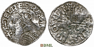 Денарий, Англия, Æthelred II (978-1016), м.д. Lincoln, монетарий Dreng, North 775