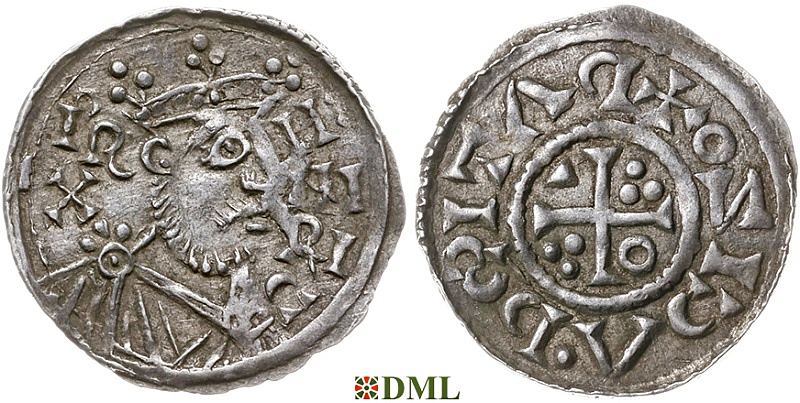 Денарий, Германия, Бавария, Heinrich II (1002-1024), м.д. Regensburg, монетарий IZO, Hahn 1976, 29c4.2