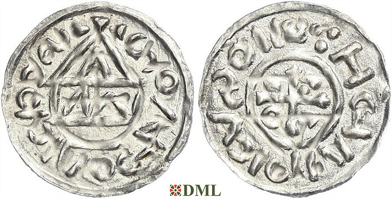 Денарий, Германия, Бавария, Heinrich II (1002-1024), м.д. Salzburg, монетарий WΛ, Hahn 1976, 89b2