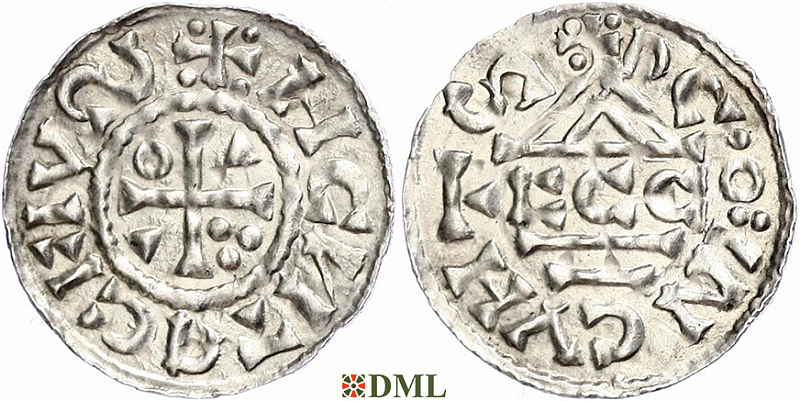 Денарий, Германия, Бавария, Heinrich II (1002-1024), м.д. Regensburg, монетарий ECCO, Hahn 1976, 27c2