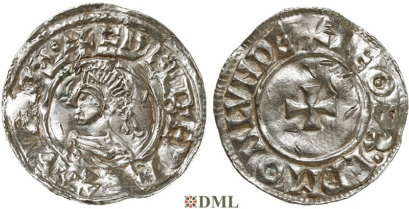 Денарий, Англия, Æthelred II (978-1016), м.д. London, монетарий Leofred, North 777