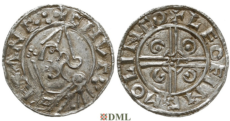 Денарий, Англия, Cnut (1016-1035), м.д. Lincoln, монетарий Leofinc, North 787