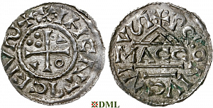 Денарий, Германия, Бавария, Heinrich II (1002-1024), м.д. Regensburg, монетарий MΛCCO, Hahn 1976, 27f1