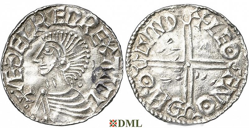 Денарий, Англия, Æthelred II (978-1016), м.д. London, монетарий Leofnoth, North 774