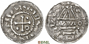 Денарий, Германия, Бавария, Heinrich II (985–995), м.д. Regensburg, монетарий MΛO, Hahn 1976, 22f1