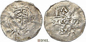 Денарий, Германия, Швабия, Heinrich II (1002-1024), м.д. Strassburg, Dbg. 920