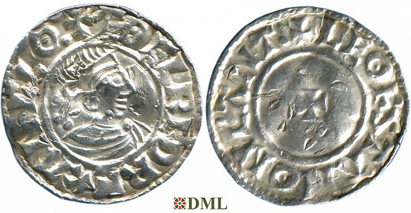 Денарий, Англия, Æthelred II (978-1016), м.д. Canterbury, монетарий Leofstan, North 780