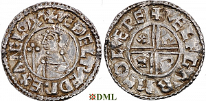 Денарий, Англия, Æthelred II (978-1016), м.д. Lewes, монетарий Ælfgar, North 770