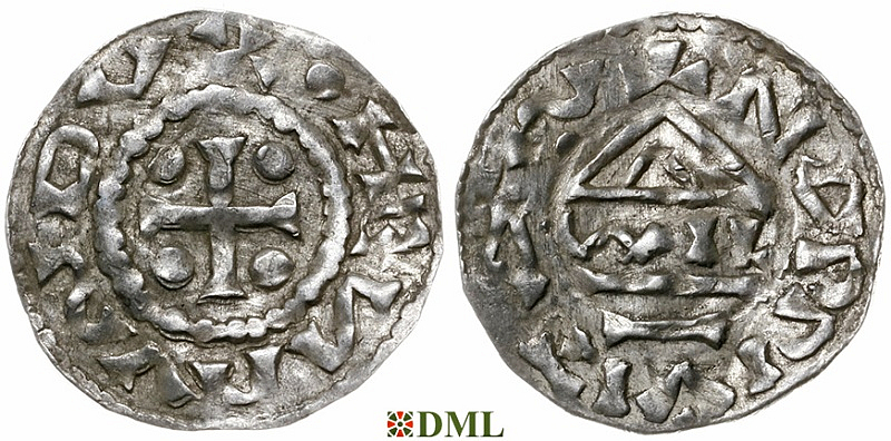 Денарий, Германия, Бавария, Heinrich III (982-985), м.д. Nabburg, монетарий WIL, Hahn 1976, 71b1.1