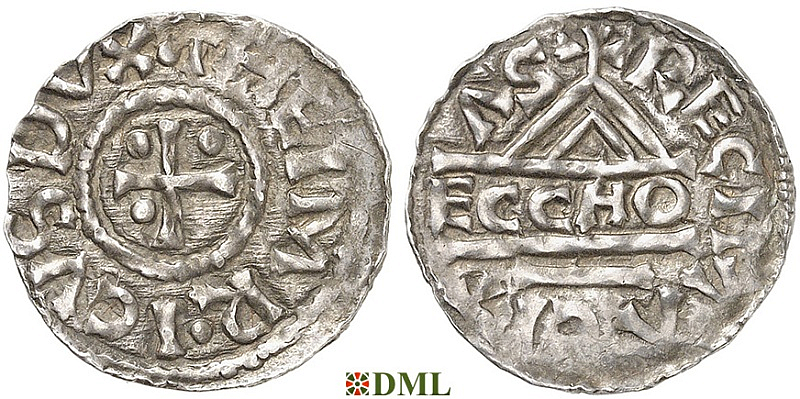Денарий, Германия, Бавария, Heinrich I (948-955), м.д. Regensburg, монетарий ECCHO, Hahn 1976, 10c2