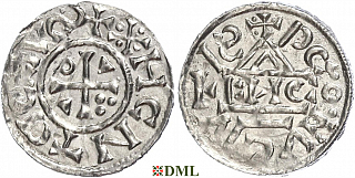 Денарий, Германия, Бавария, Heinrich II (1002-1024), м.д. Regensburg, монетарий EИCO, Hahn 1976, 27d9
