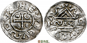 Денарий, Германия, Бавария, Heinrich II (955-995), м.д. Regensburg, монетарий ∾IC, Hahn 1976, 22g1.1