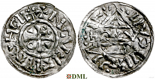 Денарий, Германия, Бавария, Heinrich II (1002-1024), м.д. Regensburg, монетарий HƆOV, Hahn 1976, 27i1.4