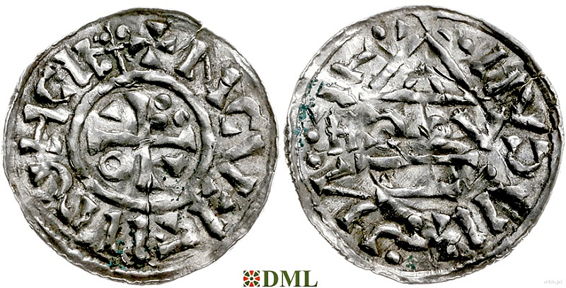 Денарий, Германия, Бавария, Heinrich II (1002-1024), м.д. Regensburg, монетарий HƆOV, Hahn 1976, 27i1.4