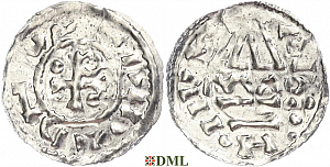 Денарий, Германия, Бавария, Heinrich II (985–995), м.д. Regensburg, монетарий MAO, Hahn 1976, 22f1