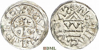 Денарий, Германия, Бавария, Heinrich II (1002-1024), м.д. Regensburg, монетарий OWИ, Hahn 1976, 27j1