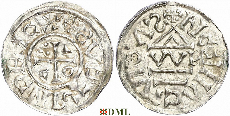 Денарий, Германия, Бавария, Heinrich II (1002-1024), м.д. Regensburg, монетарий OWИ, Hahn 1976, 27j1