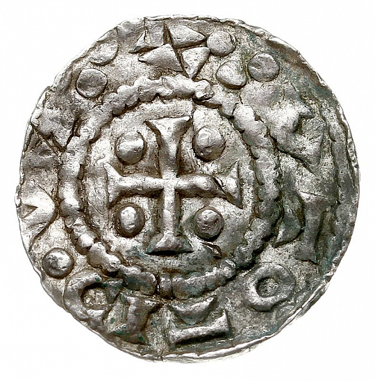 Денарий, Германия, Бавария, Otto I (976-982), м.д. Regensburg, монетарий WO, Hahn 1976, 17i1