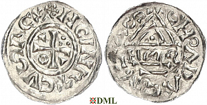 Денарий, Германия, Бавария, Heinrich II (1002-1024), м.д. Cham, монетарий HИƧ,  Hahn 1976, 80b2