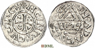 Денарий, Германия, Бавария, Heinrich II (1002-1024), м.д. Cham, монетарий HИƧ,  Hahn 1976, 80b2